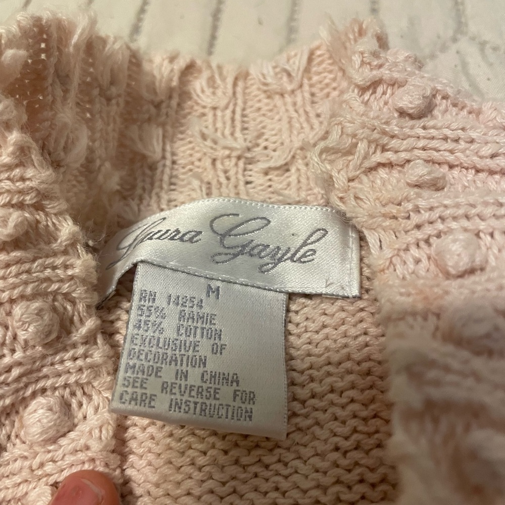 VTG Ribbon Knit Embroidered Sweater | Cottagecore Pink Floral | Laura Gayle M - Picture 7 of 10